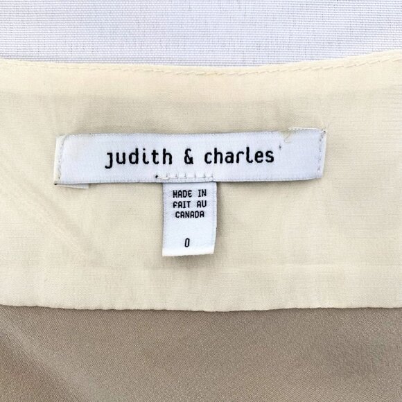 JUDITH & CHARLES TAUPE GRAY IVORY WHITE SILK COLORBLOCK V-NECK SLEEVELESS BLOUSE - Picture 4 of 7